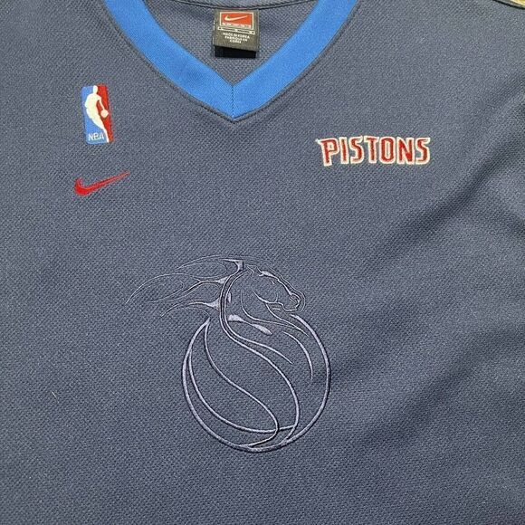 Vintage Nike NBA Authentics Detroit Pistons Team Jersey Pull Over Blue Large - Picture 2 of 10
